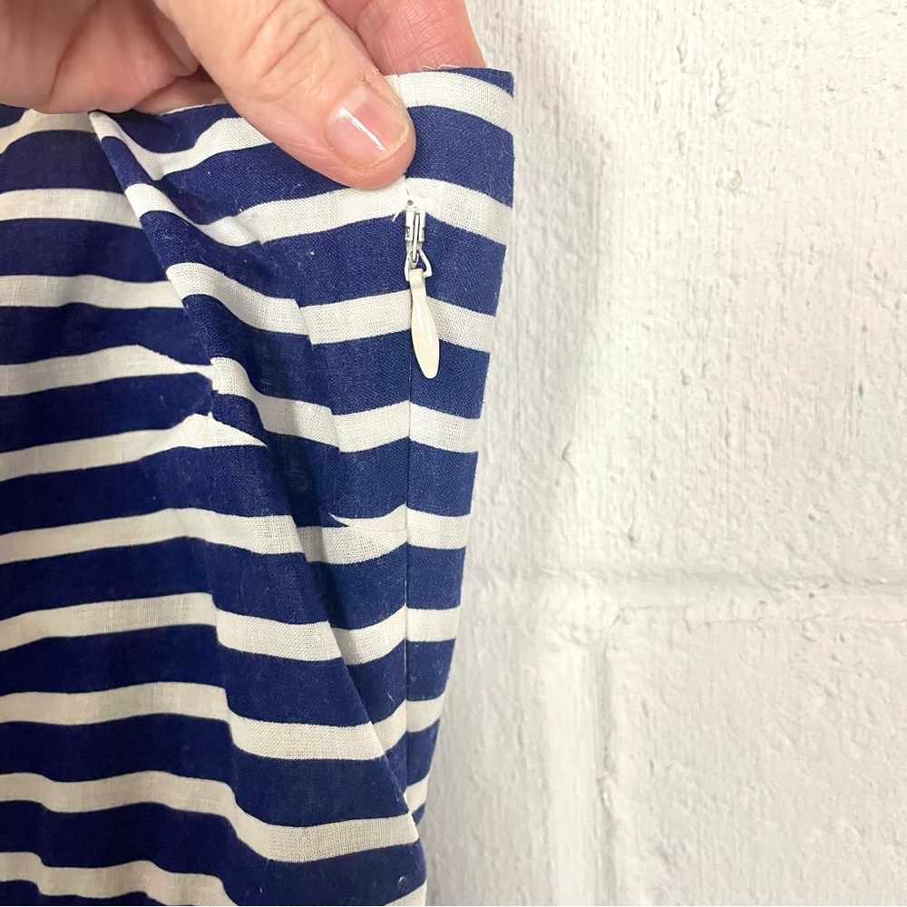 J. Crew Sundress Linen Blend Blue & White Striped Nautical Coastal Boat Preppy 4 - Picture 4 of 13